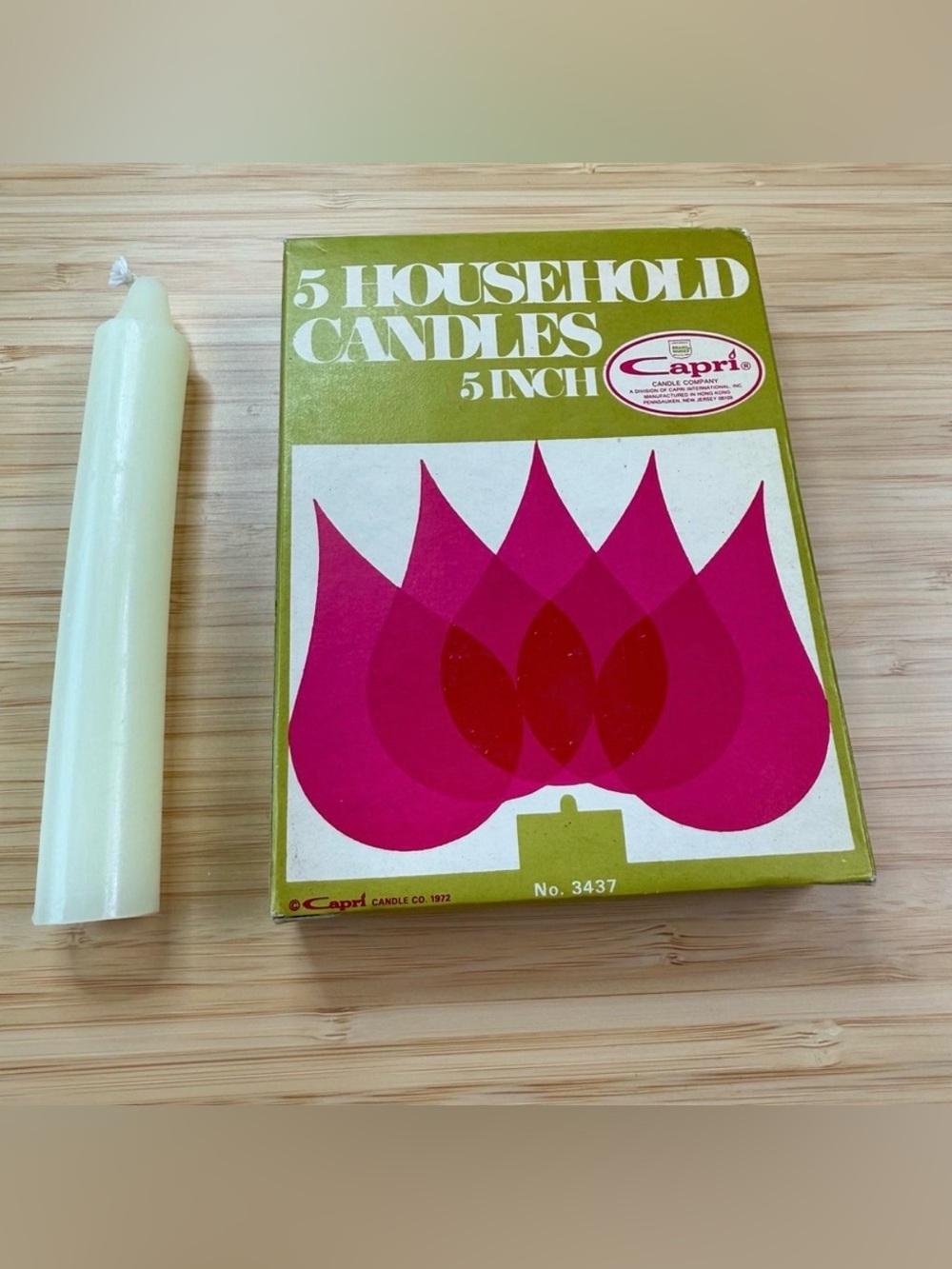 Vintage 1972 Capri Candle Co Household Candles 5” White Taper Pack of 5 No 3437